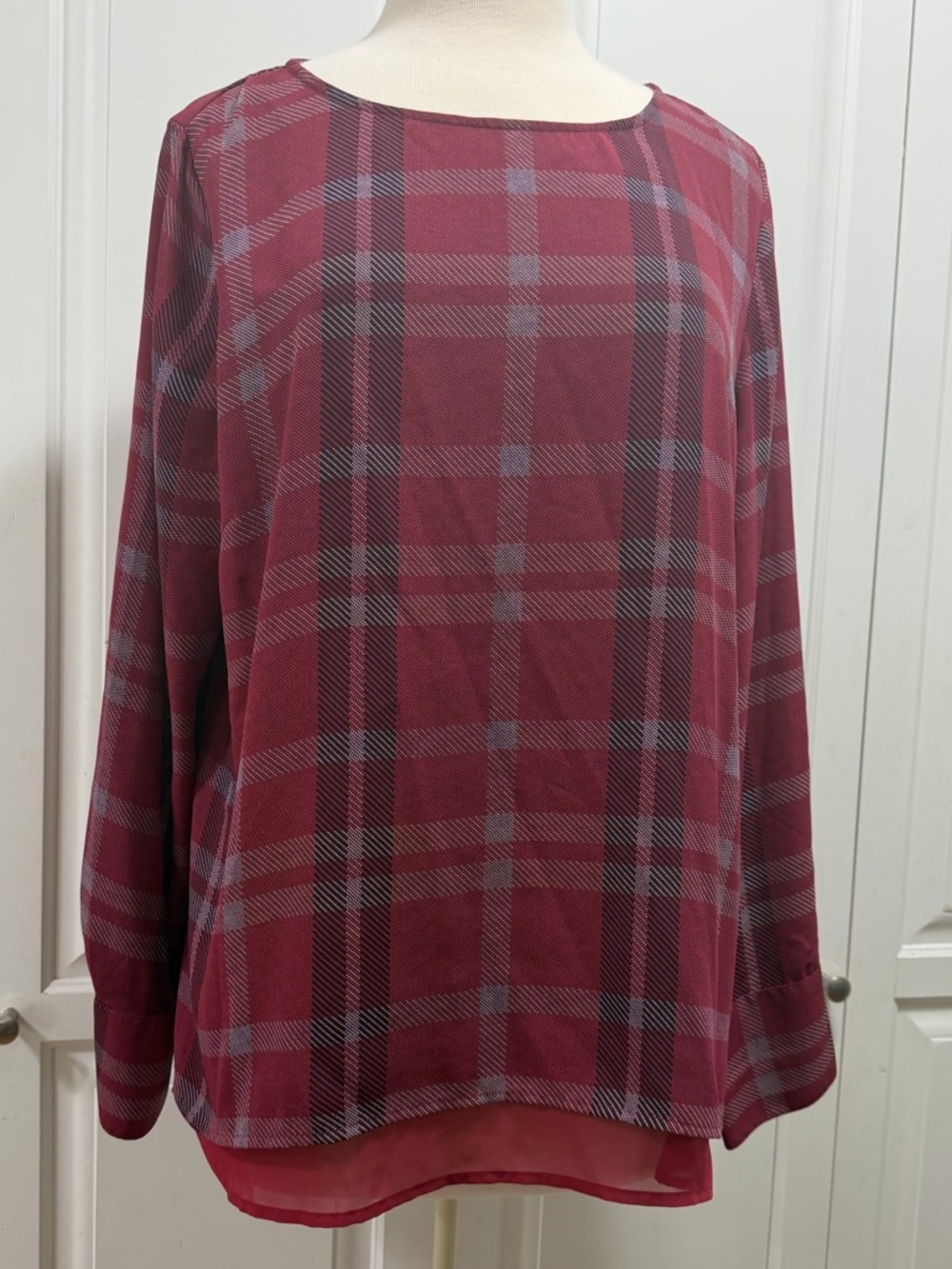 The Limited Plaid Burgundy Layered Blouse